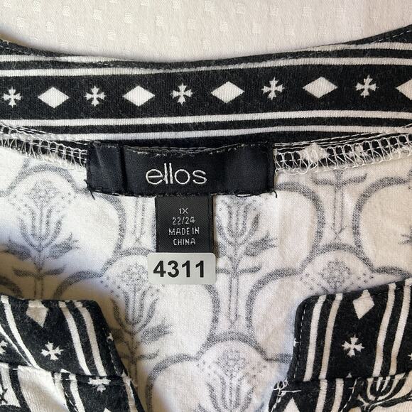 Ellos Women Midi Dress 1X (22/24) Black Floral A-Line 3/4 Sleeve V-neck Stretch - Picture 2 of 11